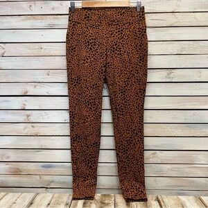 Lands End 508039 Caramel Leopard Mid Rise Knit Leggings Lounge Active Mob Sz S/T